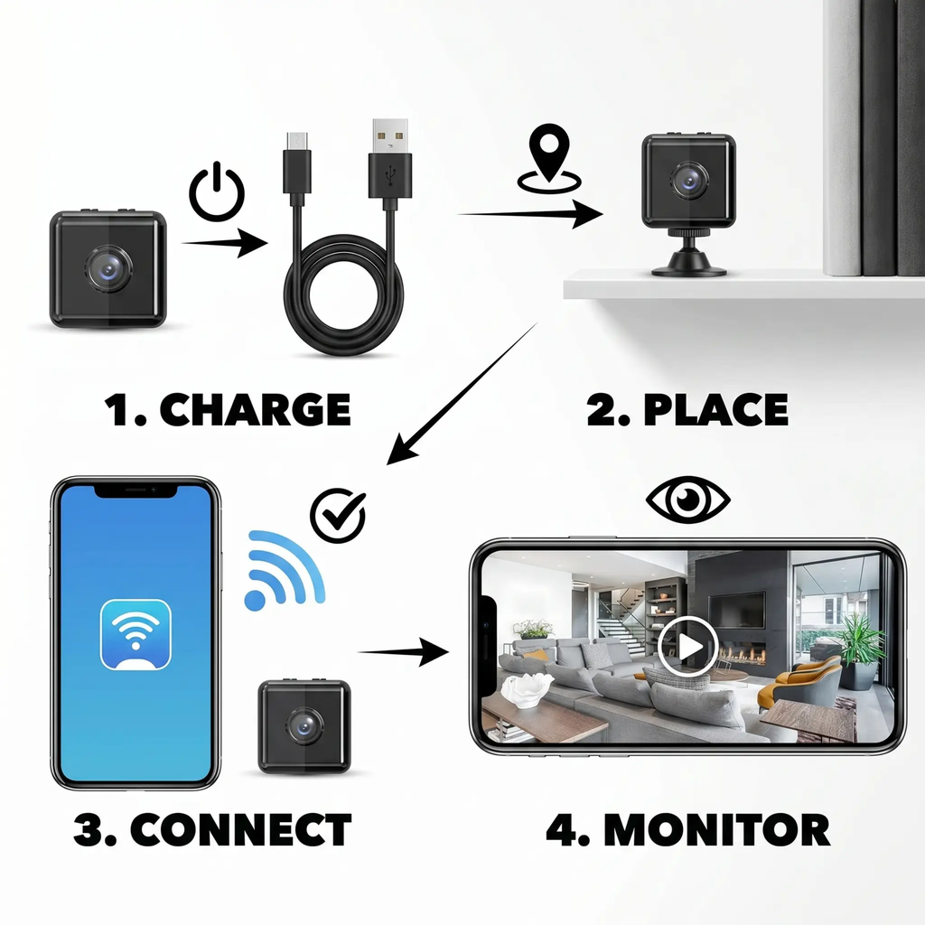Cámara de seguridad inalámbrica WiFi de 1080p | Resistente a la intemperie, controlable mediante aplicación e ideal para la vigilancia en interiores y exteriores | Cámara de CCTV compacta