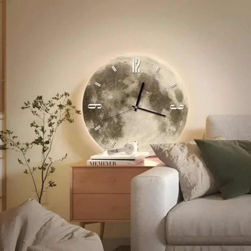 MoonTime – Reloj de Pared Redondo con Inspiración Lunar y Pantalla Digital