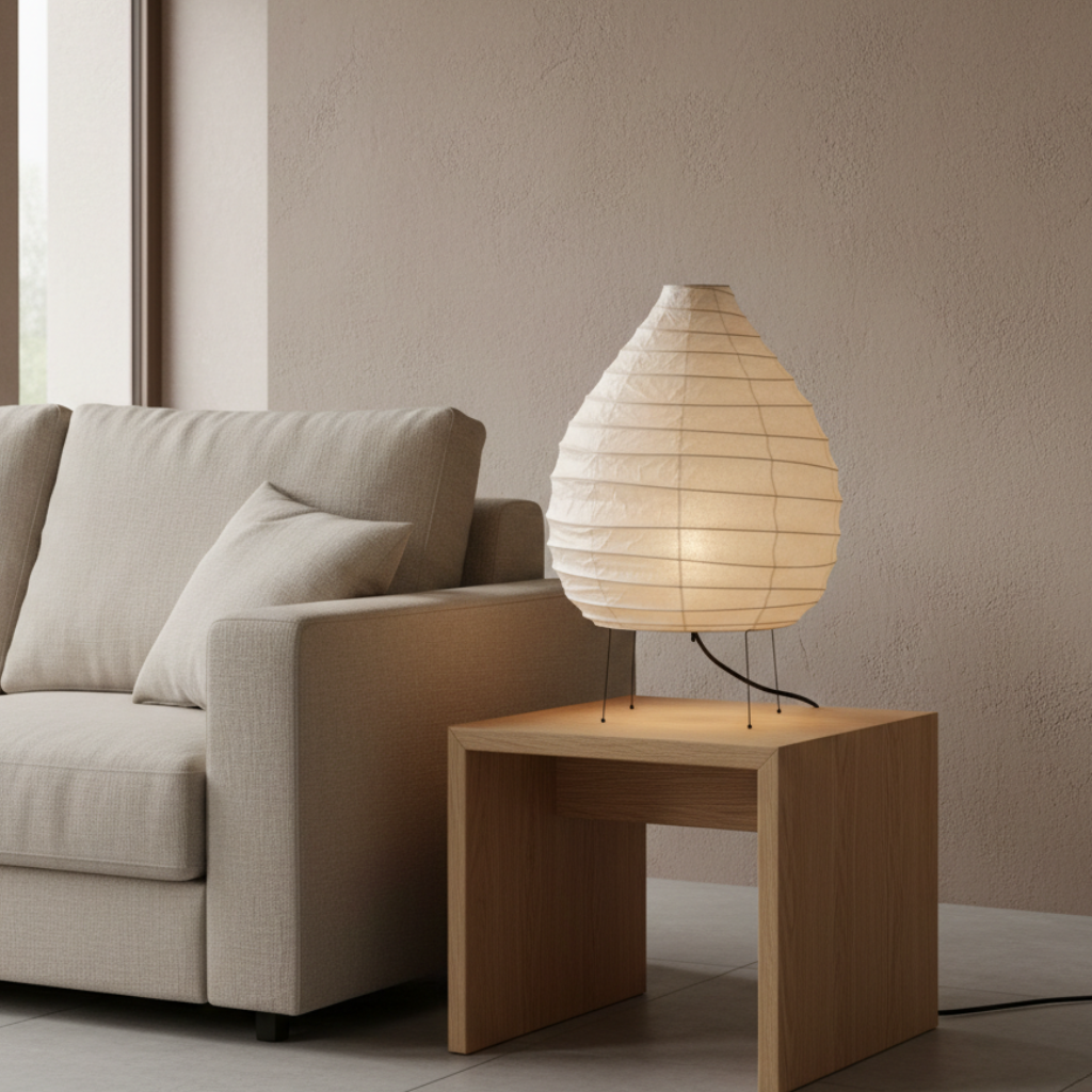 Lámpara de Mesa y Suelo Minimalista Akari 22N - Pantalla de Papel Washi para Dormitorio y Sala de Estar