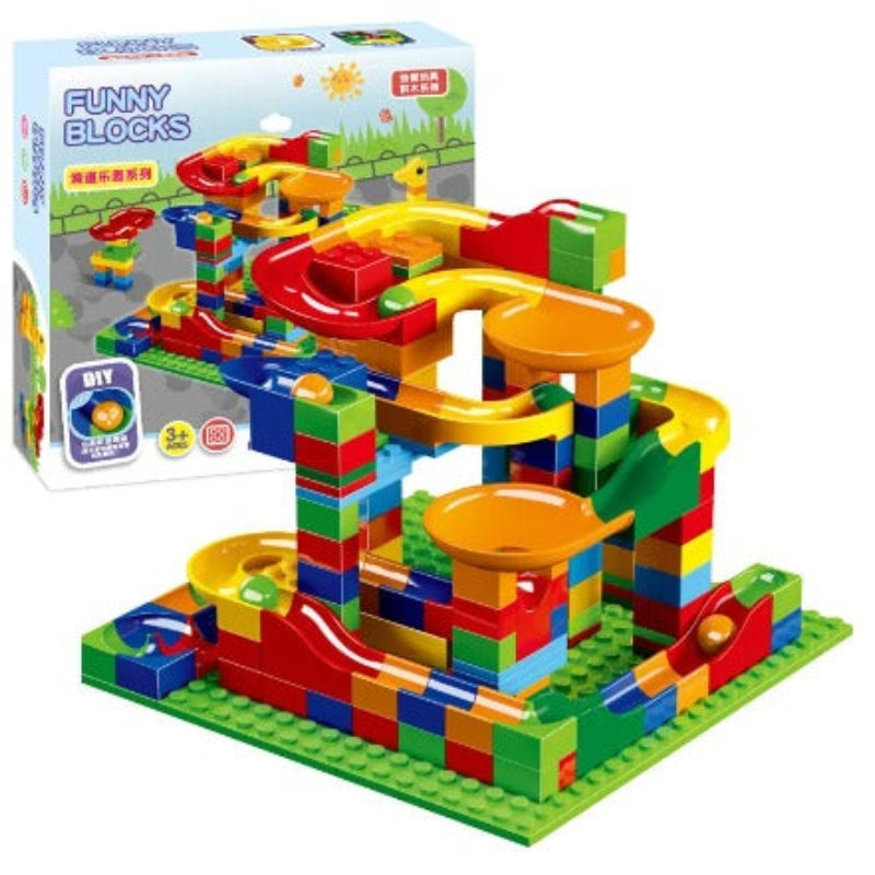 TrackCraft – Set de construcción de pista de canicas con rampas, bloques y embudos para juego práctico