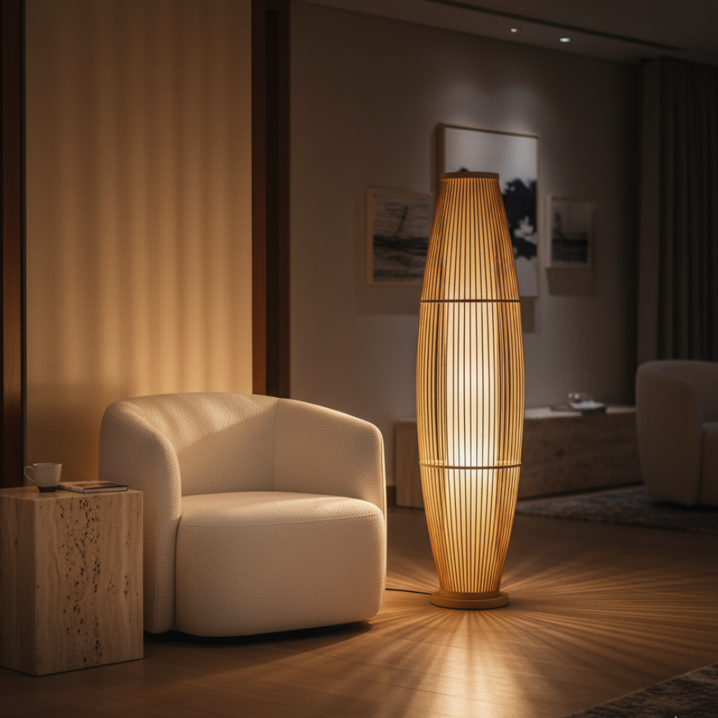 BambooGlow | Lámpara de Mesa y de Pie Moderna y Ecológica Elegante para Sala de Estar