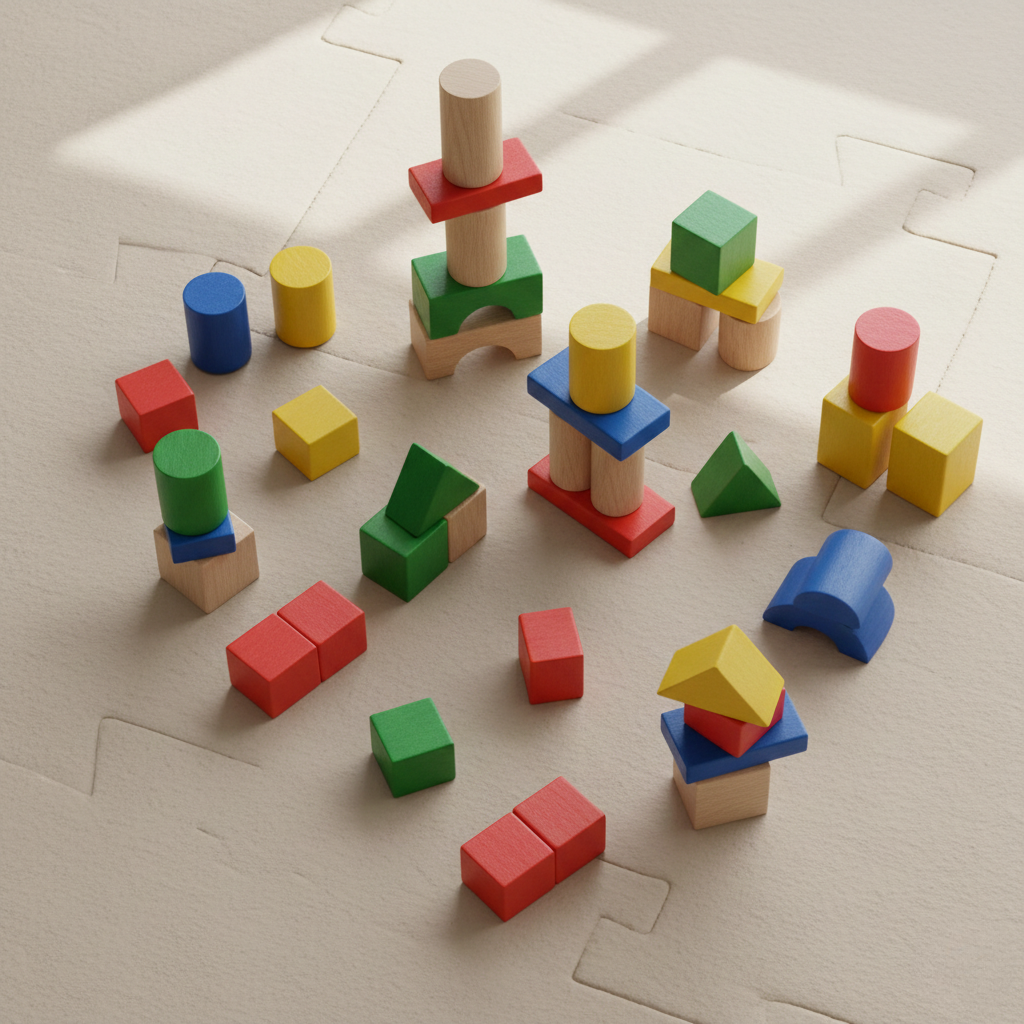 Juego de bloques de construcción de madera de colores