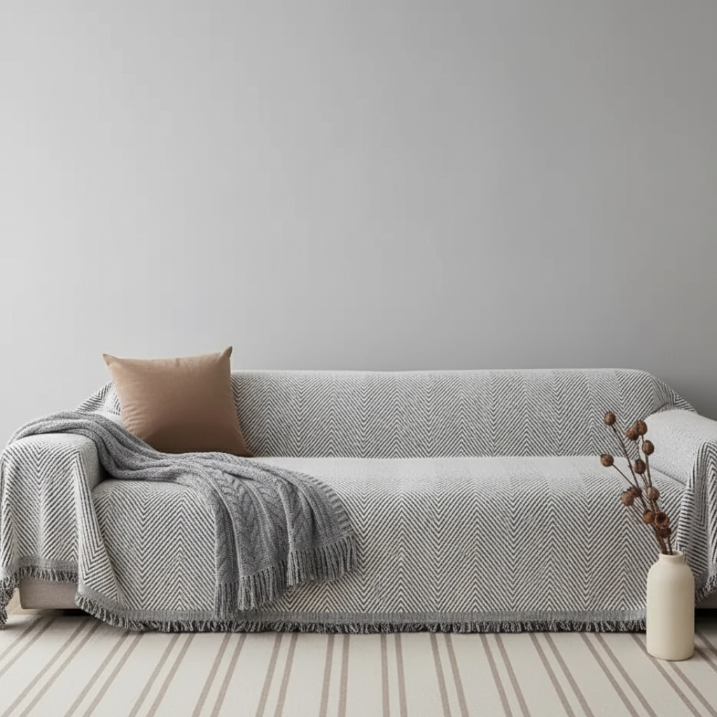 Funda de Sofá de Raya Herringbone - Funda Antideslizante y Duradera para Protección de Mascotas y Muebles