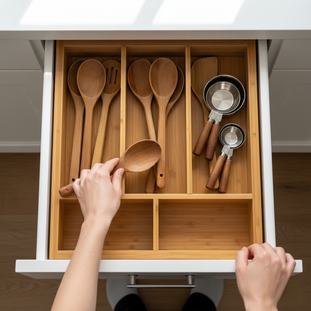 Organizador de cajones de bambú con 5 compartimentos