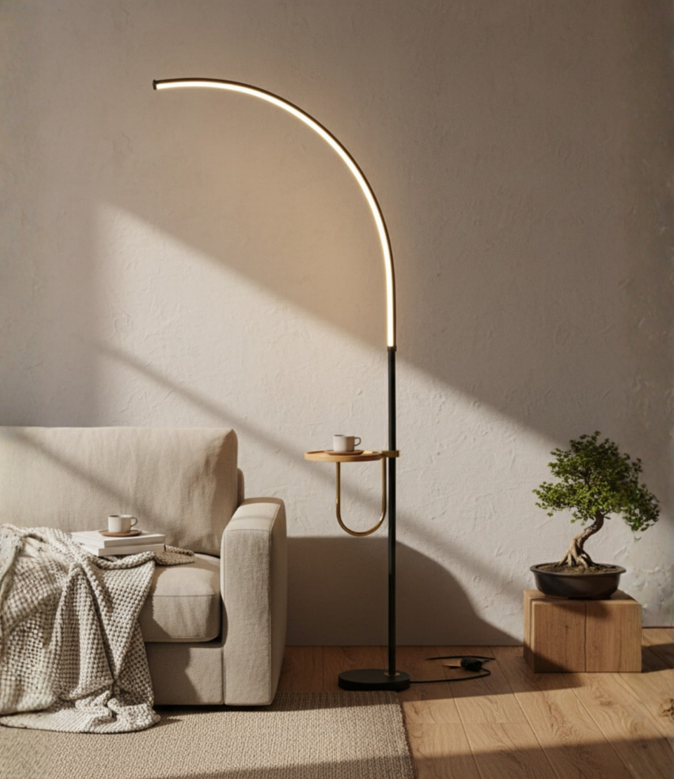 Lámpara de Pie Valeris Arc  | Lámpara de Pie LED Minimalista Moderna para Sala de Estar o Mesita de Noche