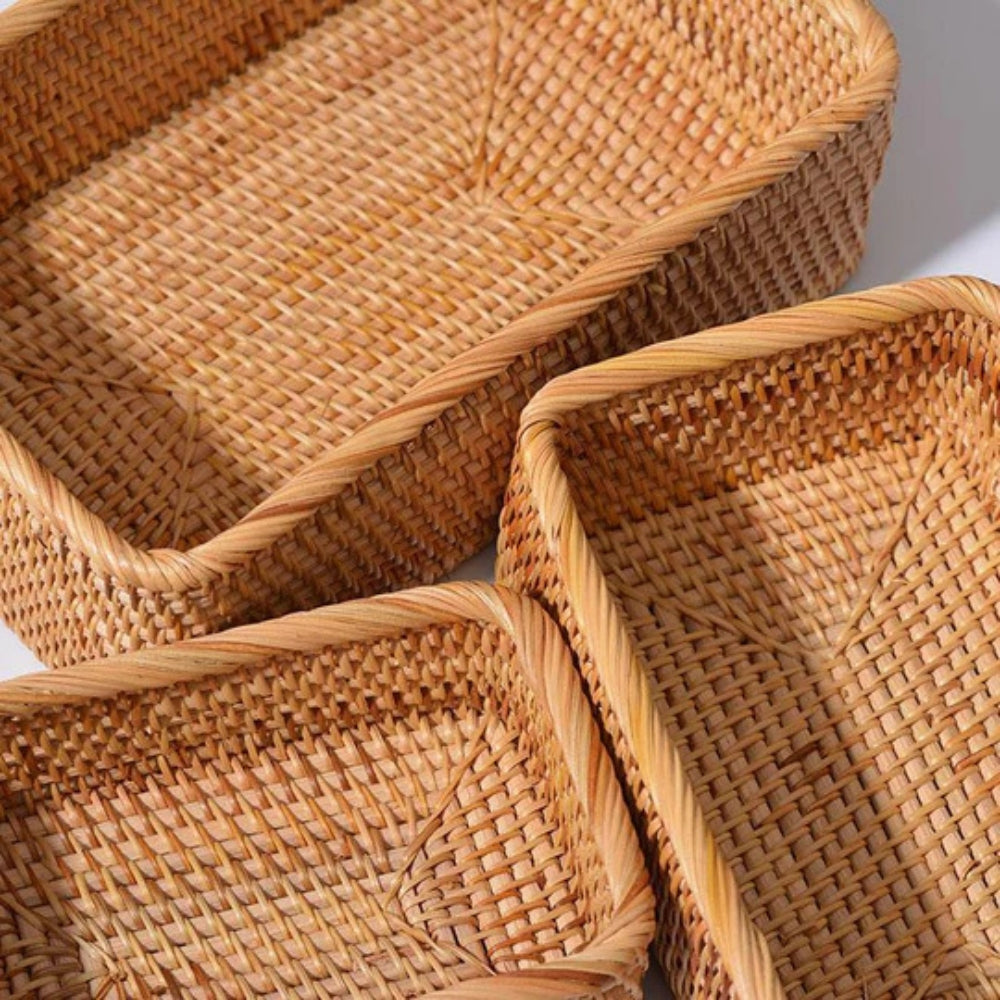 Cesta de Almacenamiento Rectangular de Ratán Artesanal
