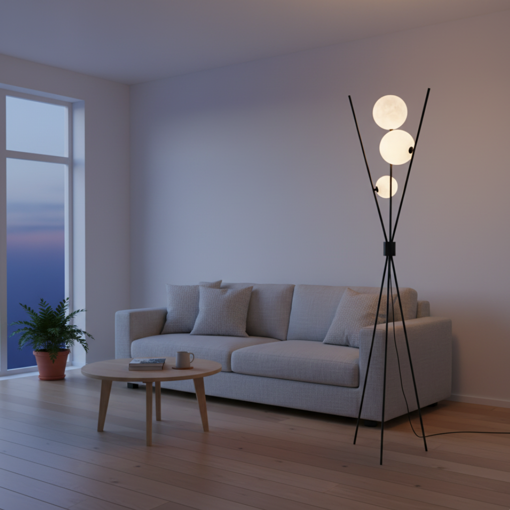 Linea Orbital | Lámpara de Mesa y Suelo LED Regulable con Diseño de Luna