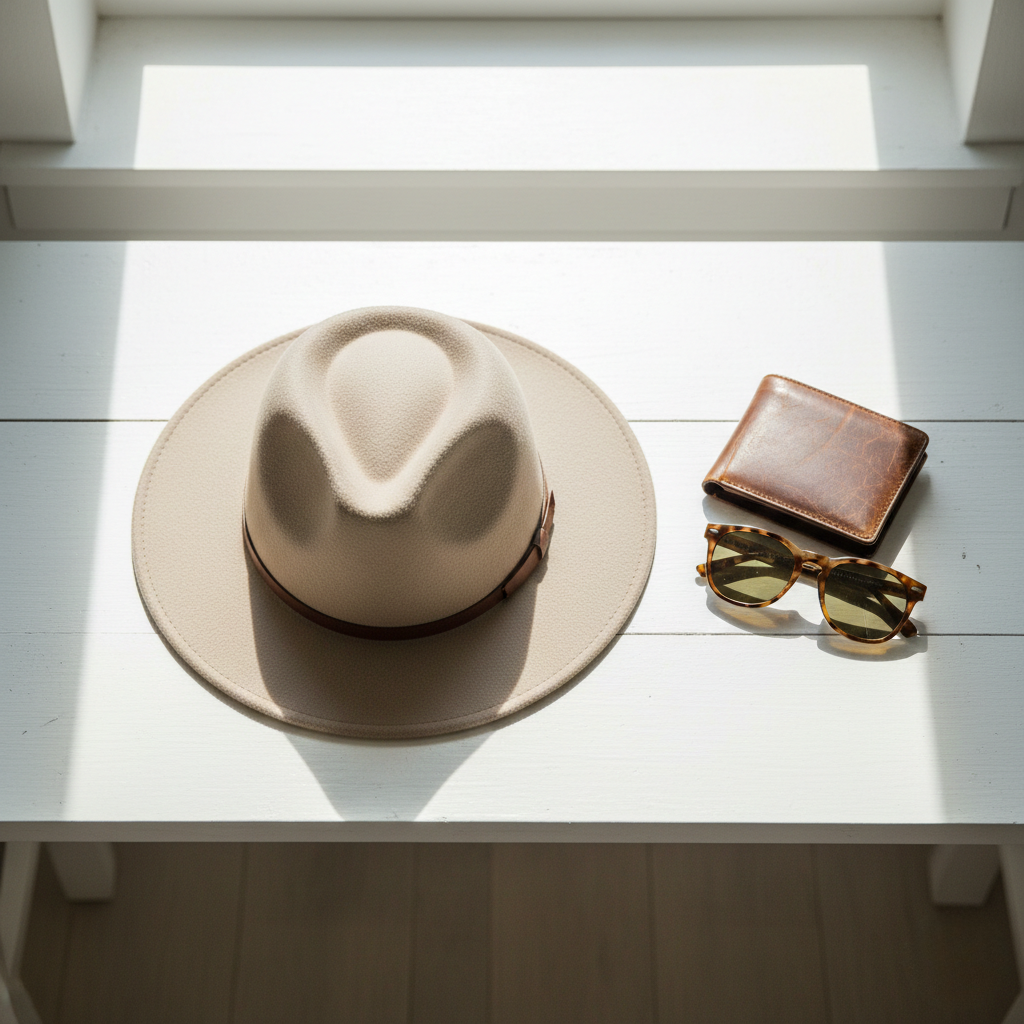 Sombrero fedora de lana beige con cinta marrón - Toni