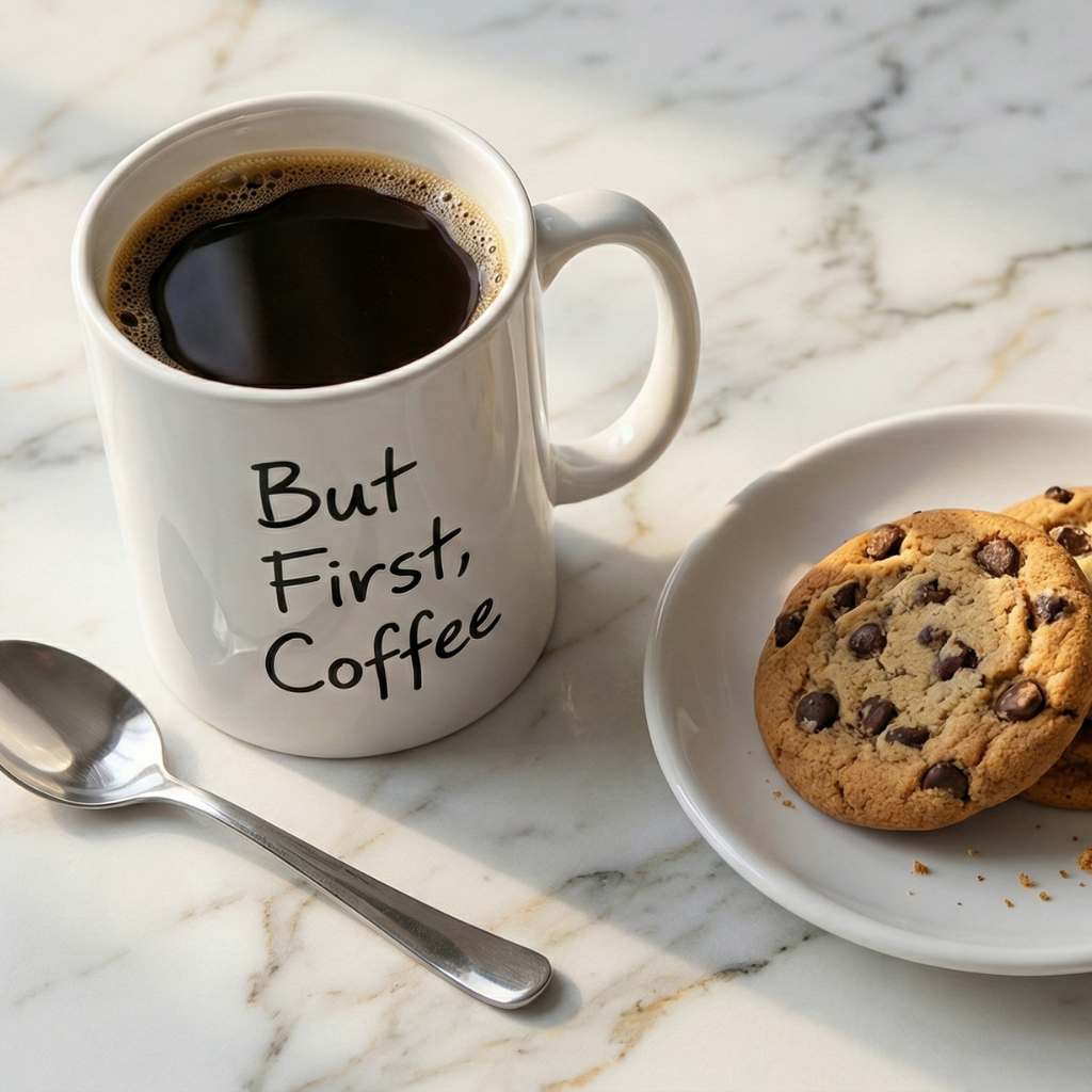 Taza de café de cerámica blanca con frase divertida