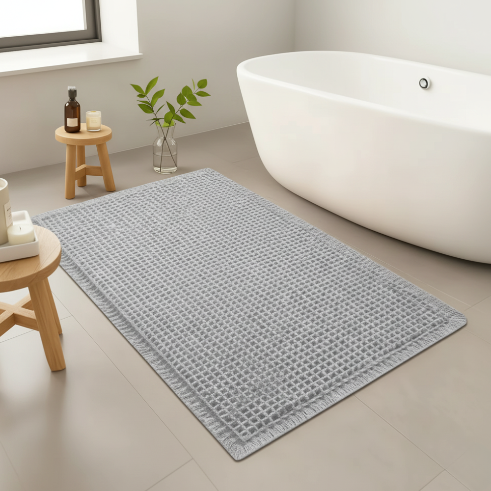 Alfombrilla de Baño Super Absorbente Waffle | Alfombra de Microfibra Antideslizante con Borlas