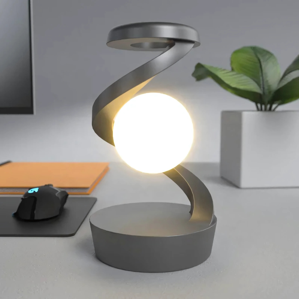 Moderna lámpara de escritorio en espiral con luz cálida