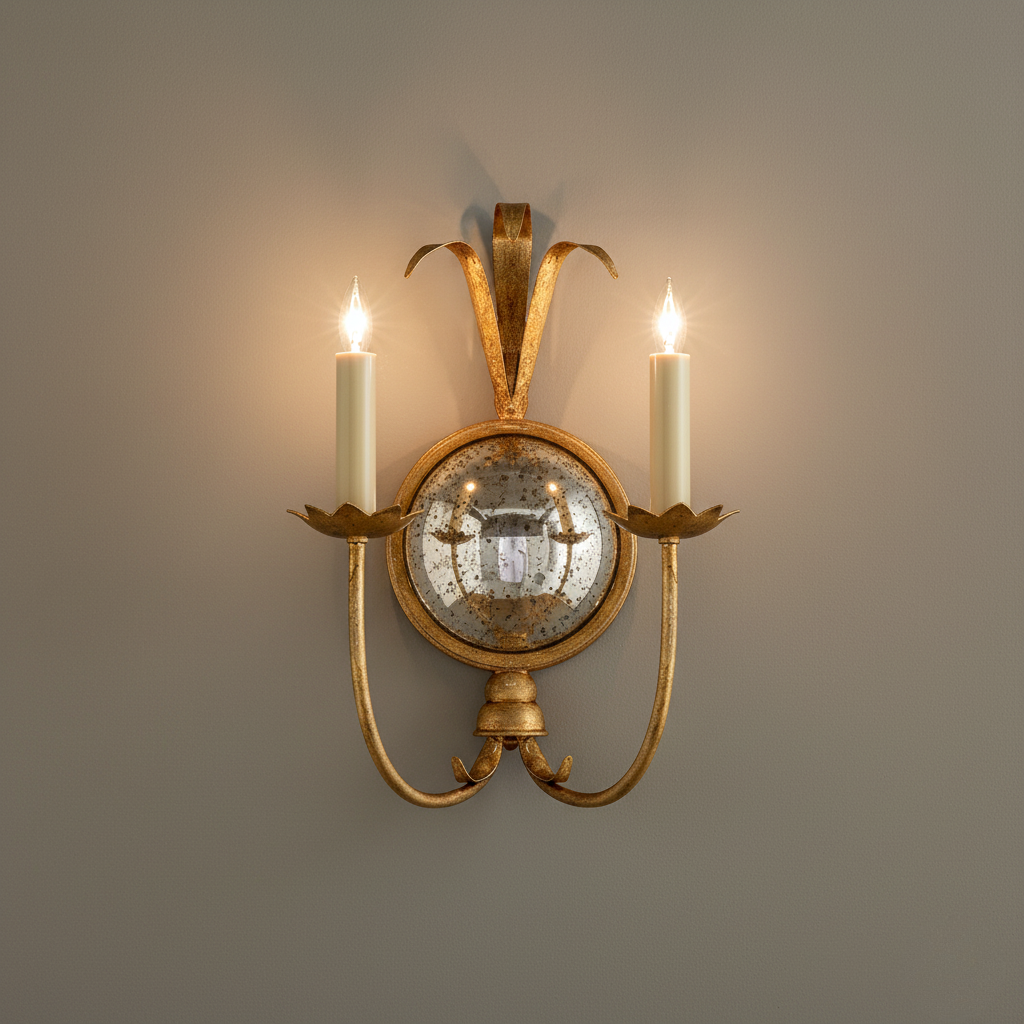 Apliques de Pared de Latón Elegantes con Espejo Antiguo y Luces de Candelabro