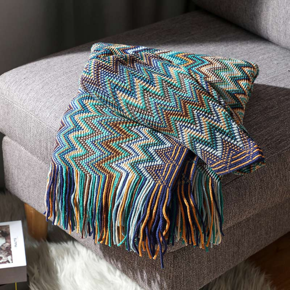 Manta de Tejido con Flecos en Zigzag Multicolor