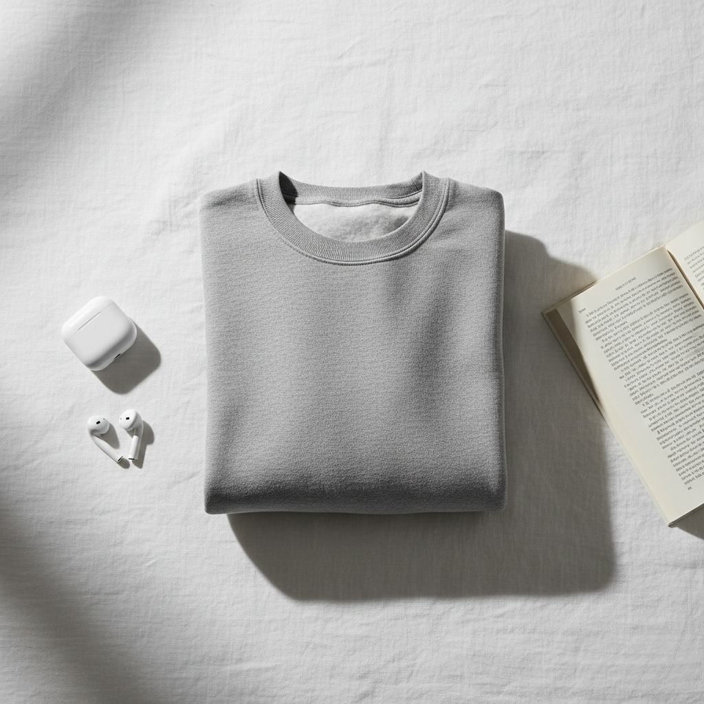 Sudadera gris de algodón con cuello redondo