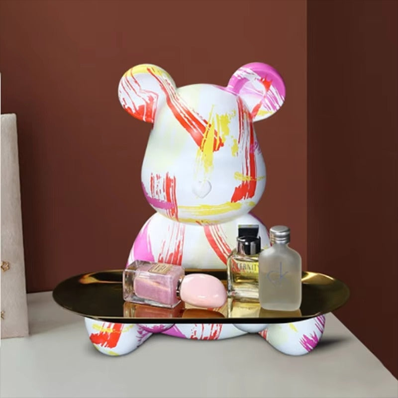 BearCraft - Figura de oso graffiti con bandeja para exhibición decorativa