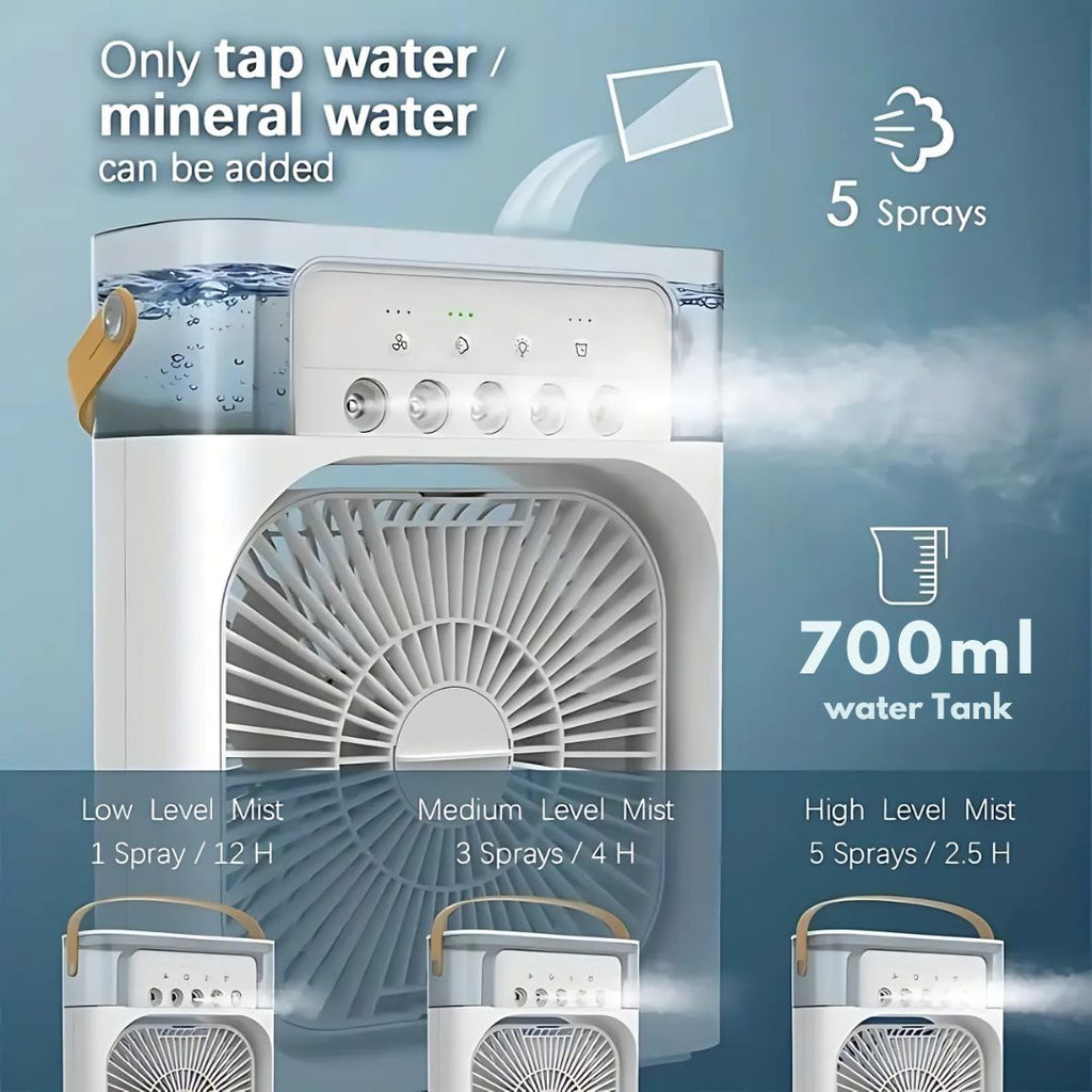 Enfriador de Aire 3 en 1, Humidificador y Purificador de Aire – Aire Acondicionado Portátil para Uso Interior con Luz LED