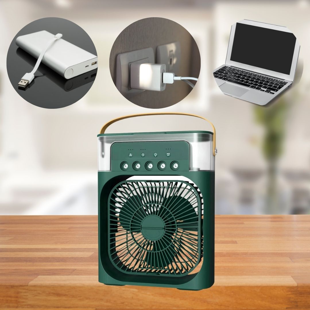 Enfriador de Aire 3 en 1, Humidificador y Purificador de Aire – Aire Acondicionado Portátil para Uso Interior con Luz LED
