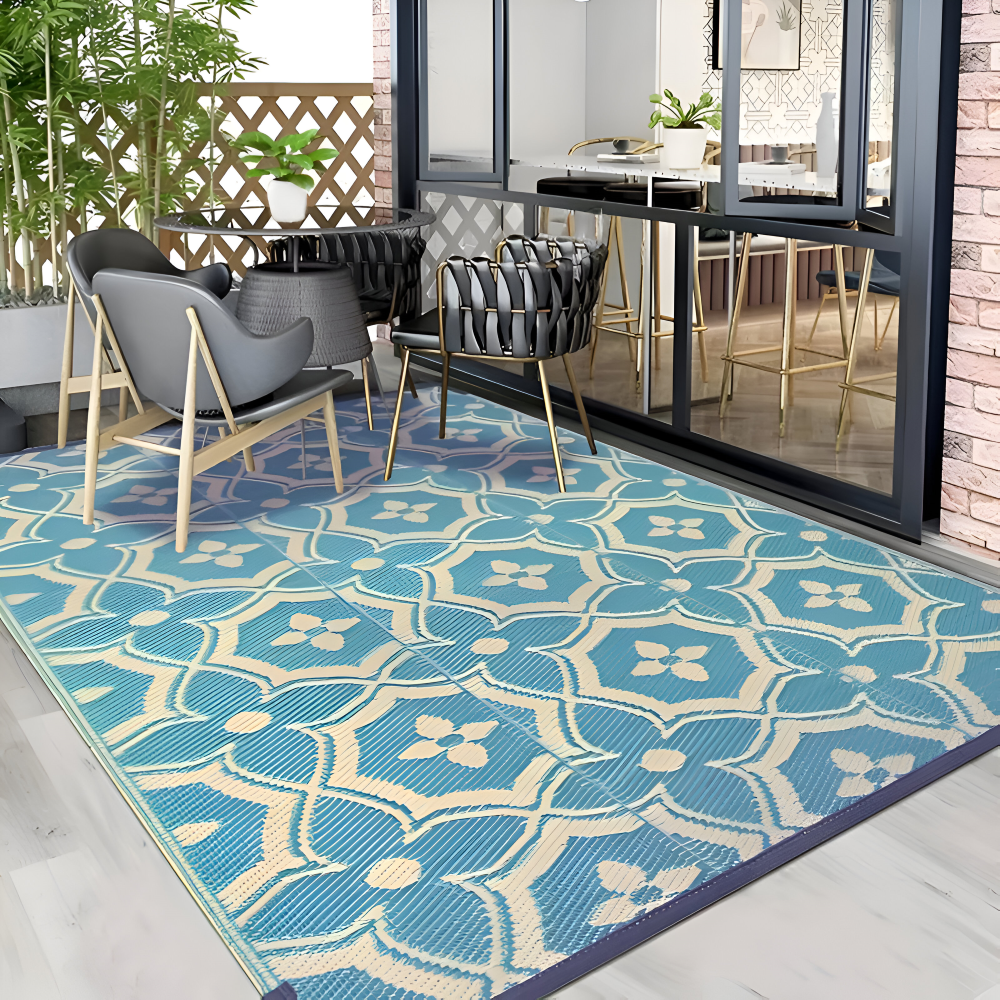 Alfombra Exterior de Polipropileno con Diseño Geométrico