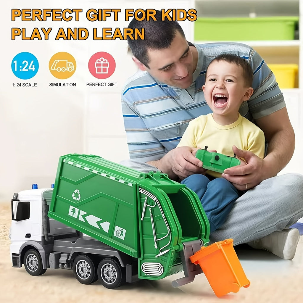 EcoTruck RC Camión de Basura - Camión de Juguete Realista con Luz y Sonido
