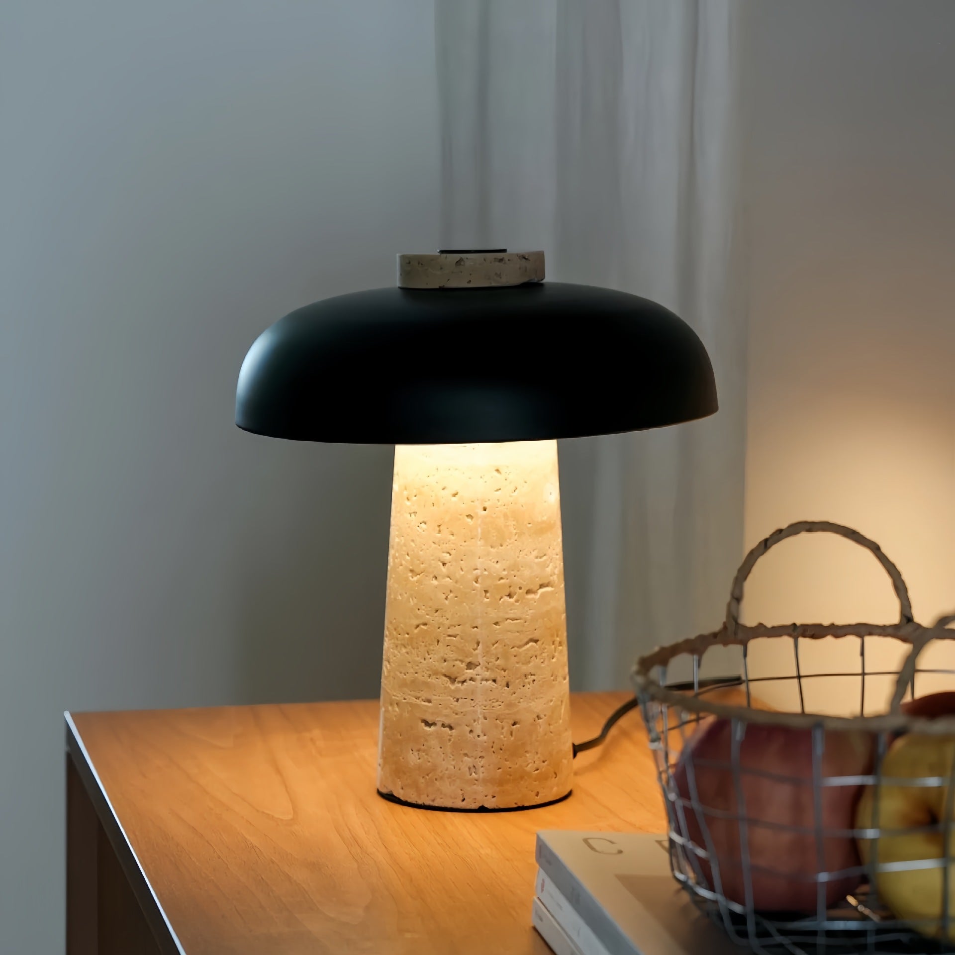 Lámpara de Mesa Portátil Diseño Hongo de Travertino