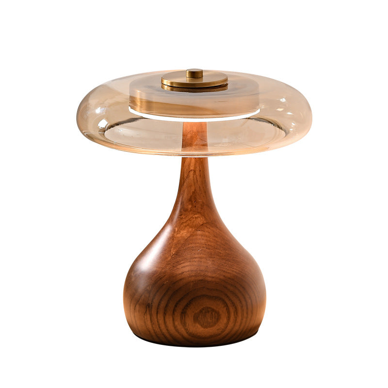 Lámpara de Mesa de Madera y Cristal Diseño Vintage