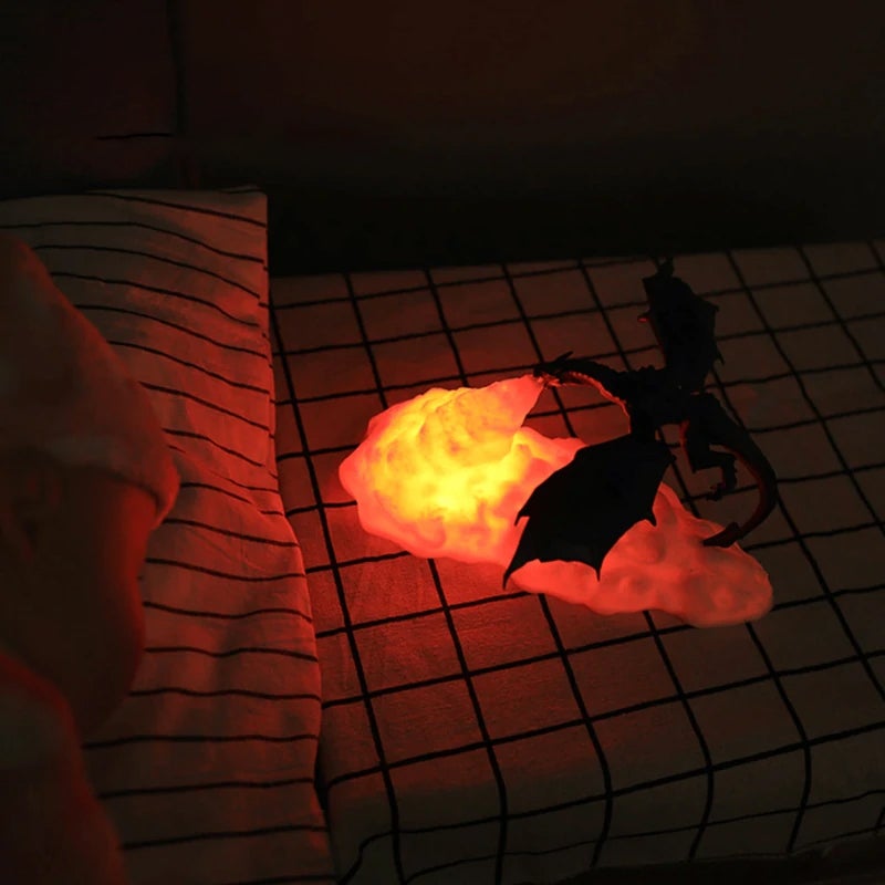 Lámpara Nocturna 3D con Dragón que Echa Fuego para Decoración