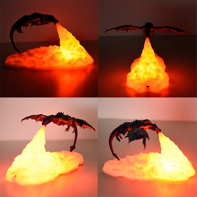 Lámpara Nocturna 3D con Dragón que Echa Fuego para Decoración