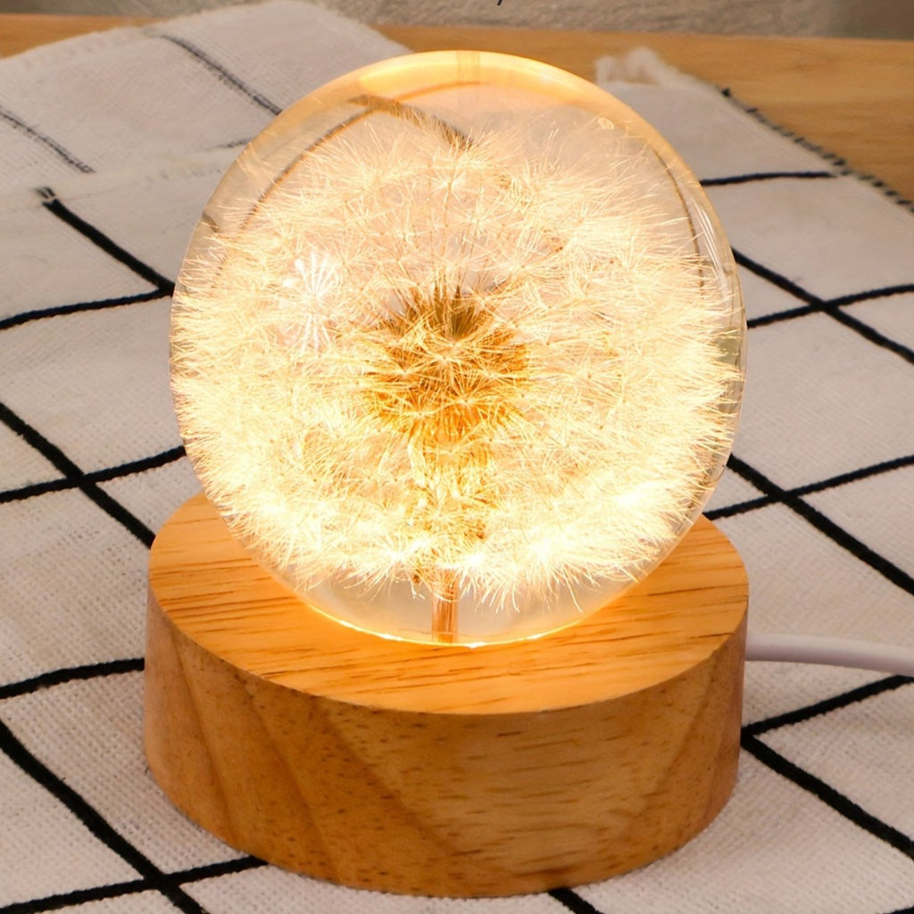 LumiGlow - Elegante lámpara de cristal LED con diseño de diente de león y suave resplandor