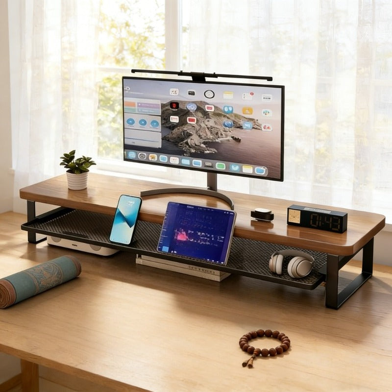 MONOSTAND - Soporte para computadora de doble capa con cajón de almacenamiento extraíble