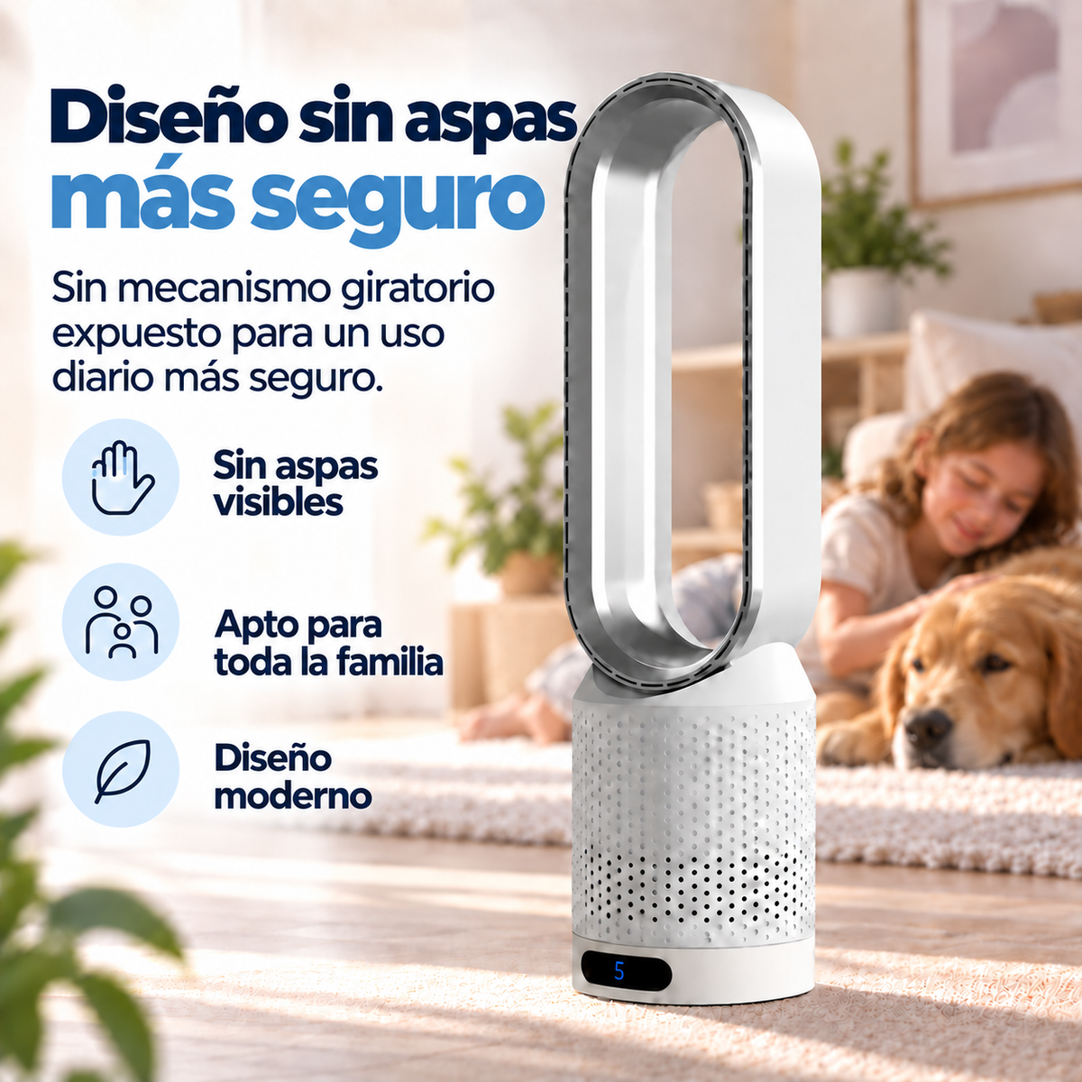 AirPure – Ventilador de torre sin aspas (< 32 dB)