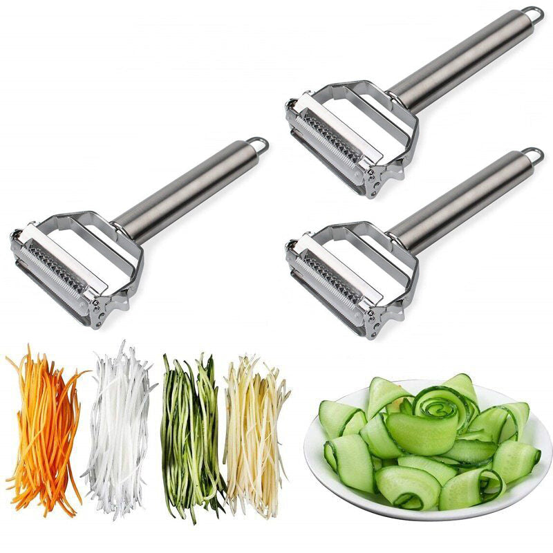 Pelador de verduras multifuncional de acero inoxidable ultra afilado & cortador en juliana