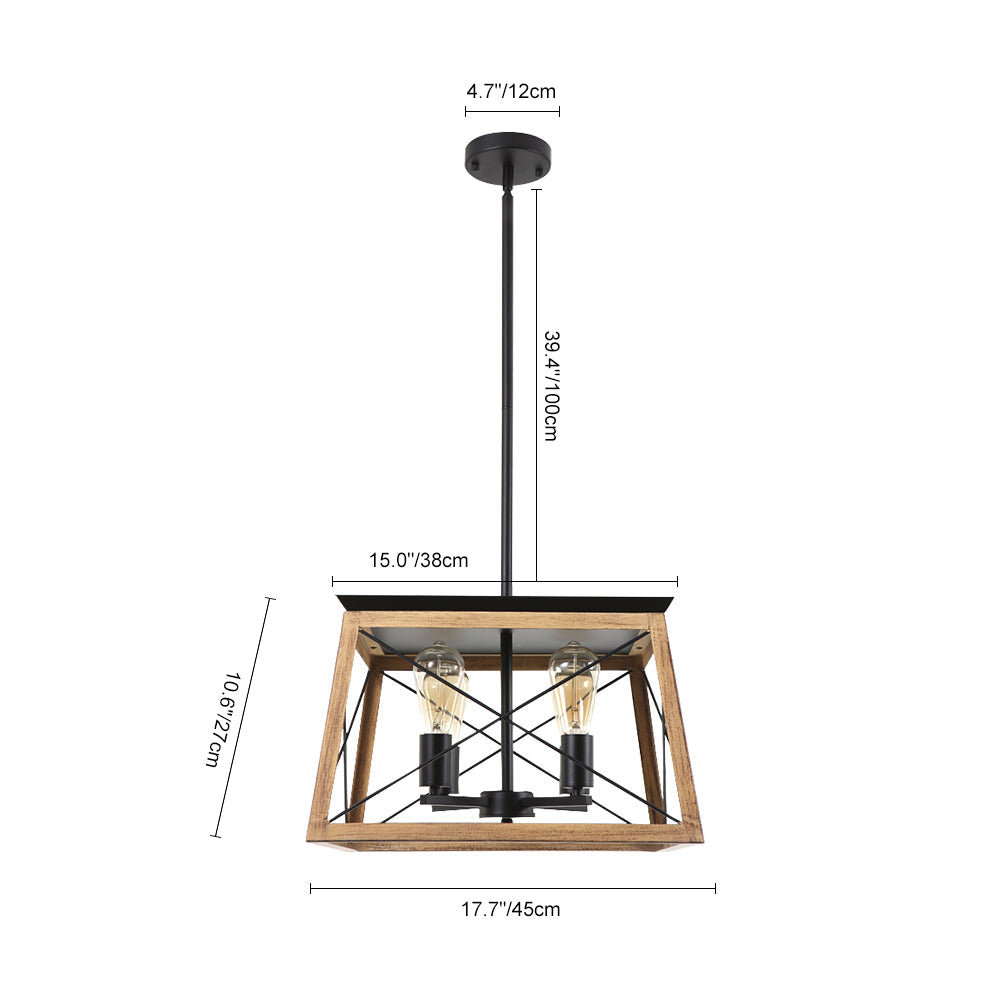 Lámparas de Araña Rústicas para Isla de Cocina de 4 Luces en Diseño Cuadrado