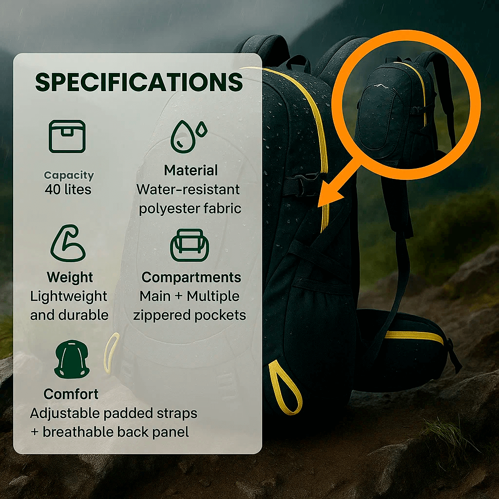 Mochila de Senderismo Impermeable Unisex de 40L para Aventuras al Aire Libre