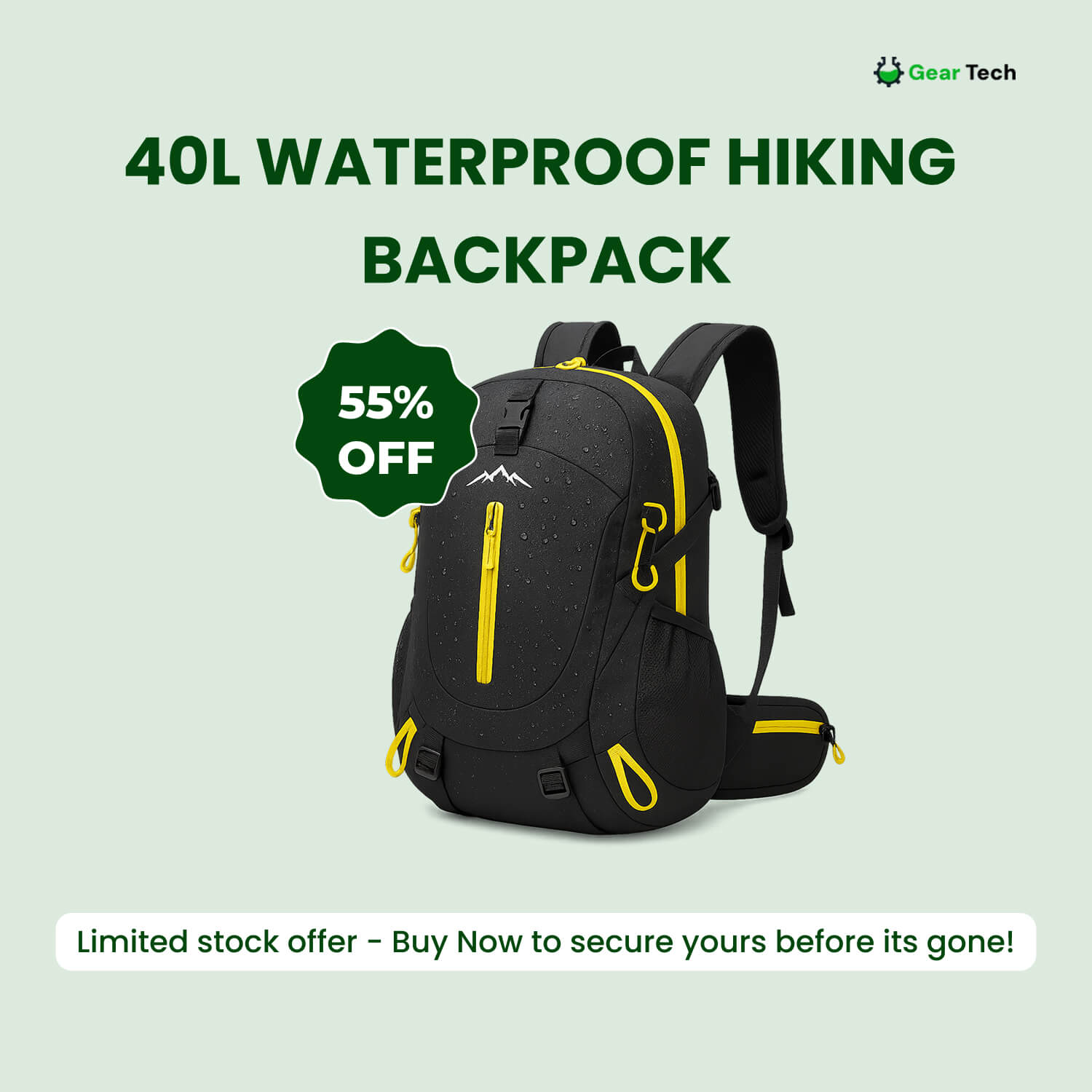Mochila de Senderismo Impermeable Unisex de 40L para Aventuras al Aire Libre