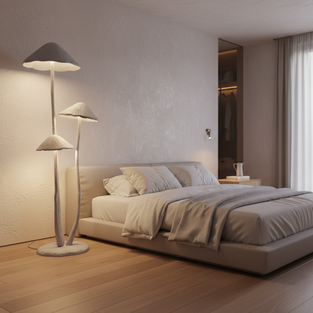 Lámpara de Pie Escultural en Forma de Hongo – Luz LED Moderna para Espacios Habitables