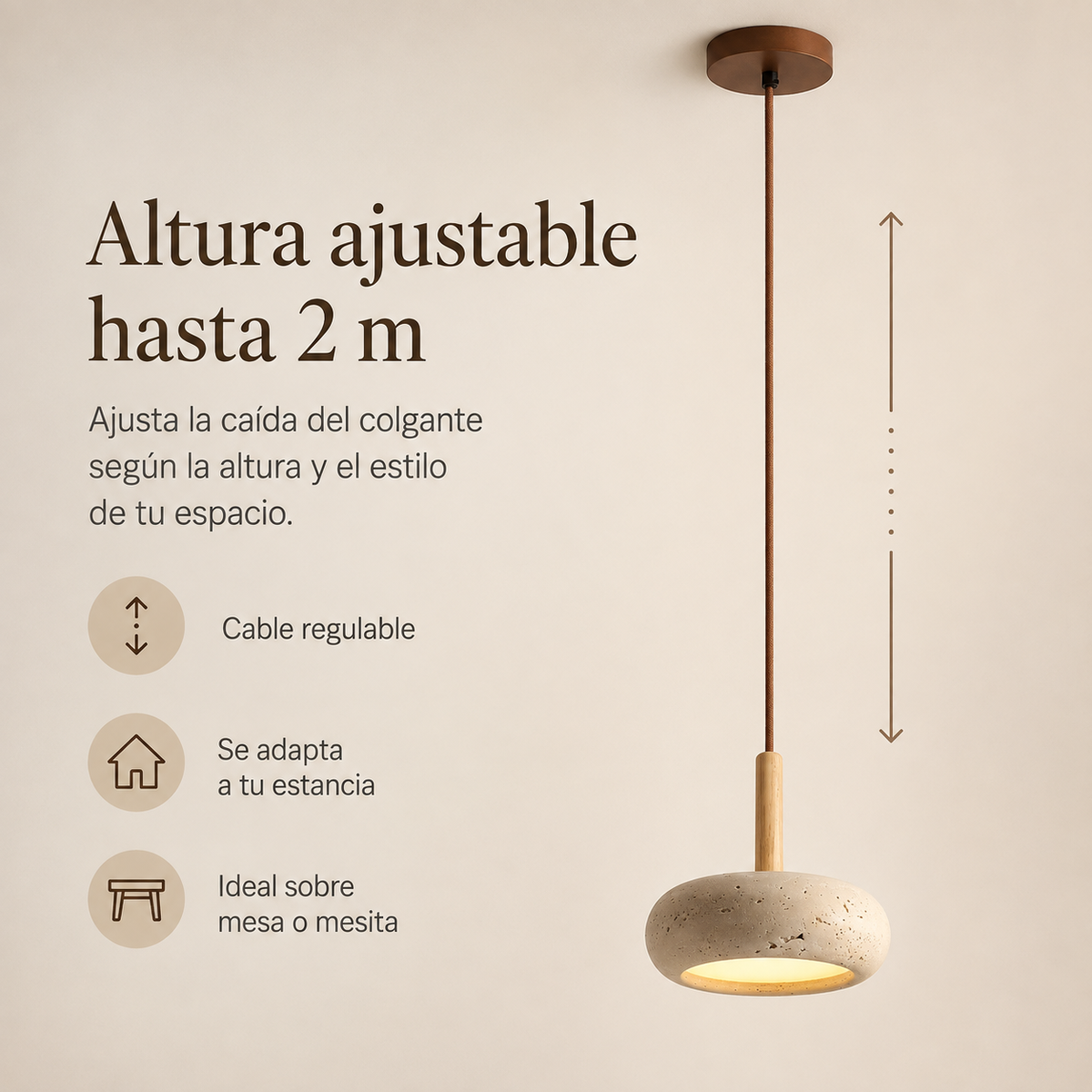 Lámpara Retro Japonesa LED | TranquilHalo | Altura de Suspensión Ajustable | Piedra de Cueva Amarilla & Madera | Ø 15cm Colgante | Max 2m Cable | Montaje Sencillo | Diseño Relajante