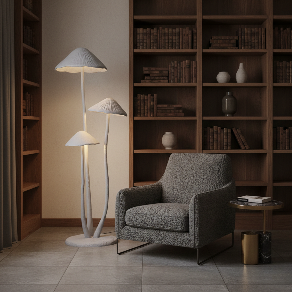 Lámpara de Pie Escultural en Forma de Hongo – Luz LED Moderna para Espacios Habitables