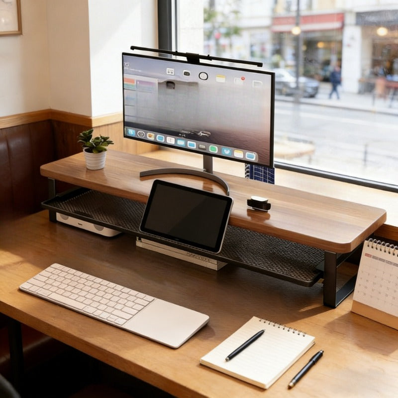 MONOSTAND - Soporte para computadora de doble capa con cajón de almacenamiento extraíble
