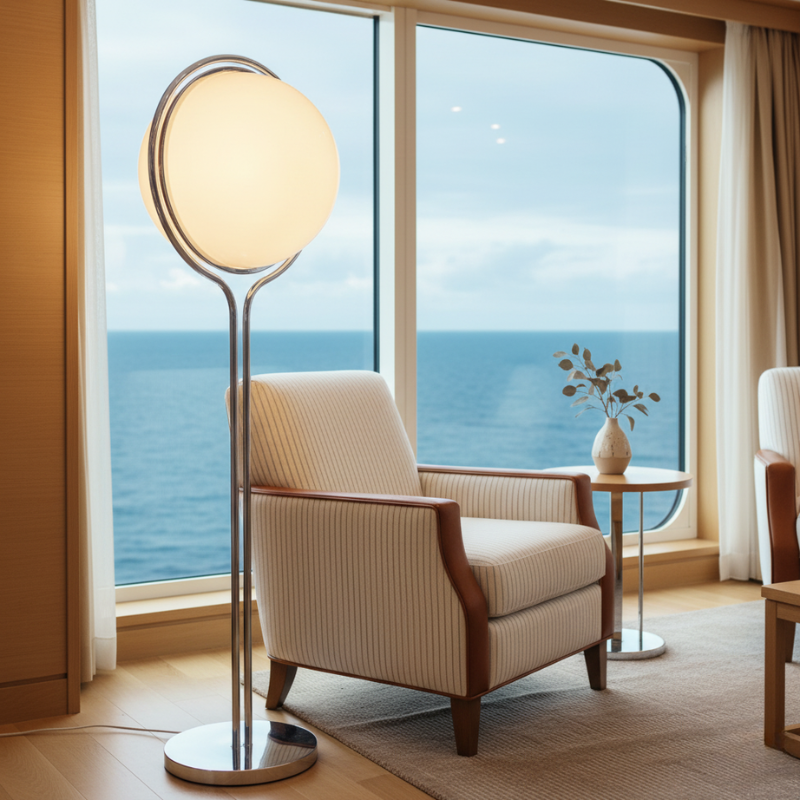 Colección Orbis | Lámpara de Pie Moderna y Elegante con Marco de Cromo para Decoración de Sala de Estar