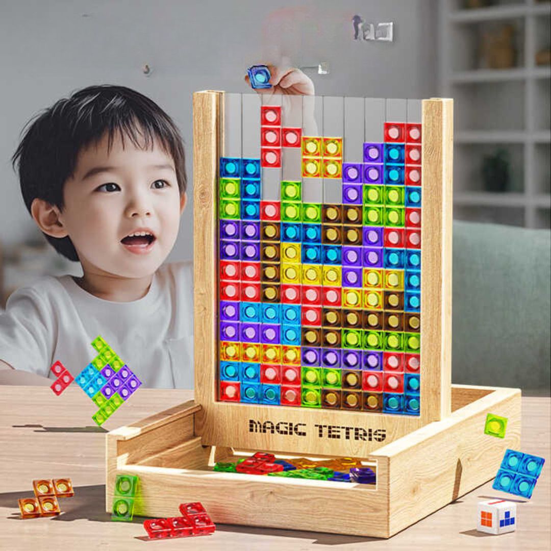 Tablero Ecoblock Tetris – Juego de Rompecabezas de Madera para Niños y Adultos – Diversión Sostenible para Entrenar el Cerebro