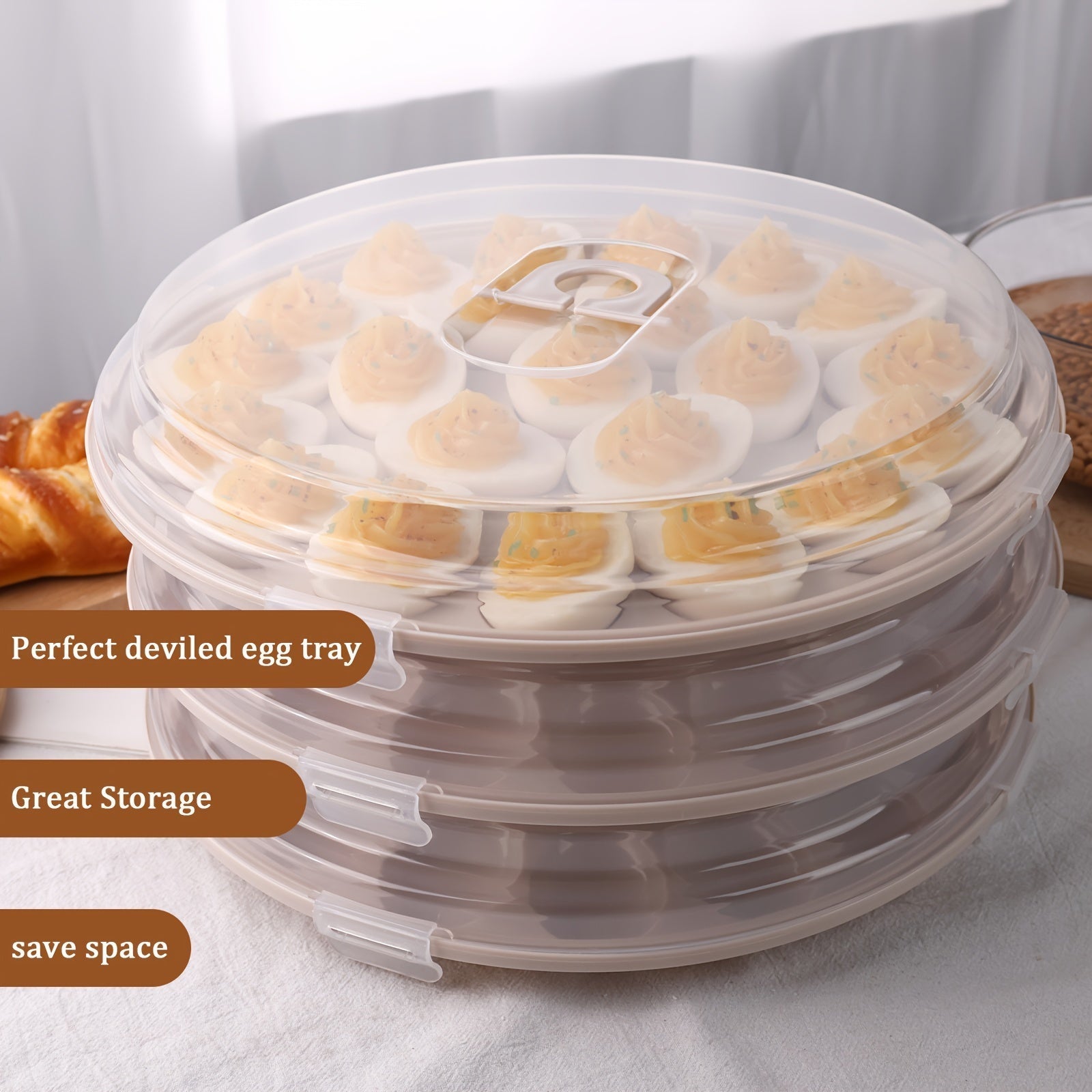 Lisslune | Bandejas de Huevos Endiablados Shindel 3PCS – Transportador Marrón con Tapa, Bandeja Redonda para 22 Huevos, Perfecto para Suministros de Cocina y Hogar