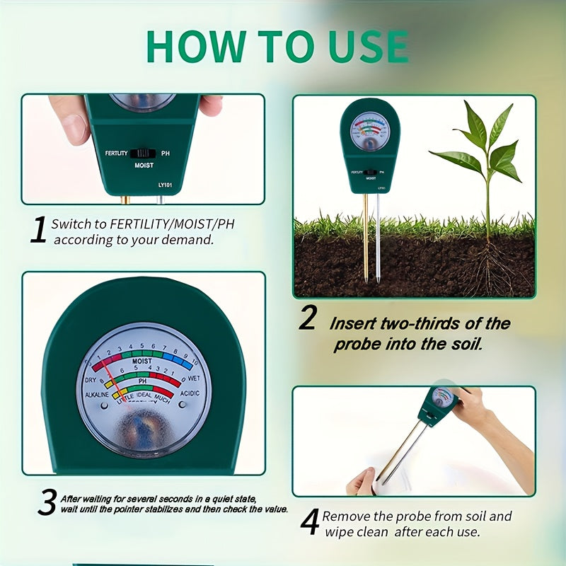 SOILTRIO – Probador de Humedad, Fertilidad y pH del Suelo 3 en 1