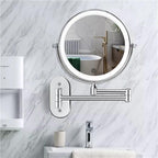 Espejo de Maquillaje LED con Aumento y Soporte de Pared – Recargable en Cromo Plata