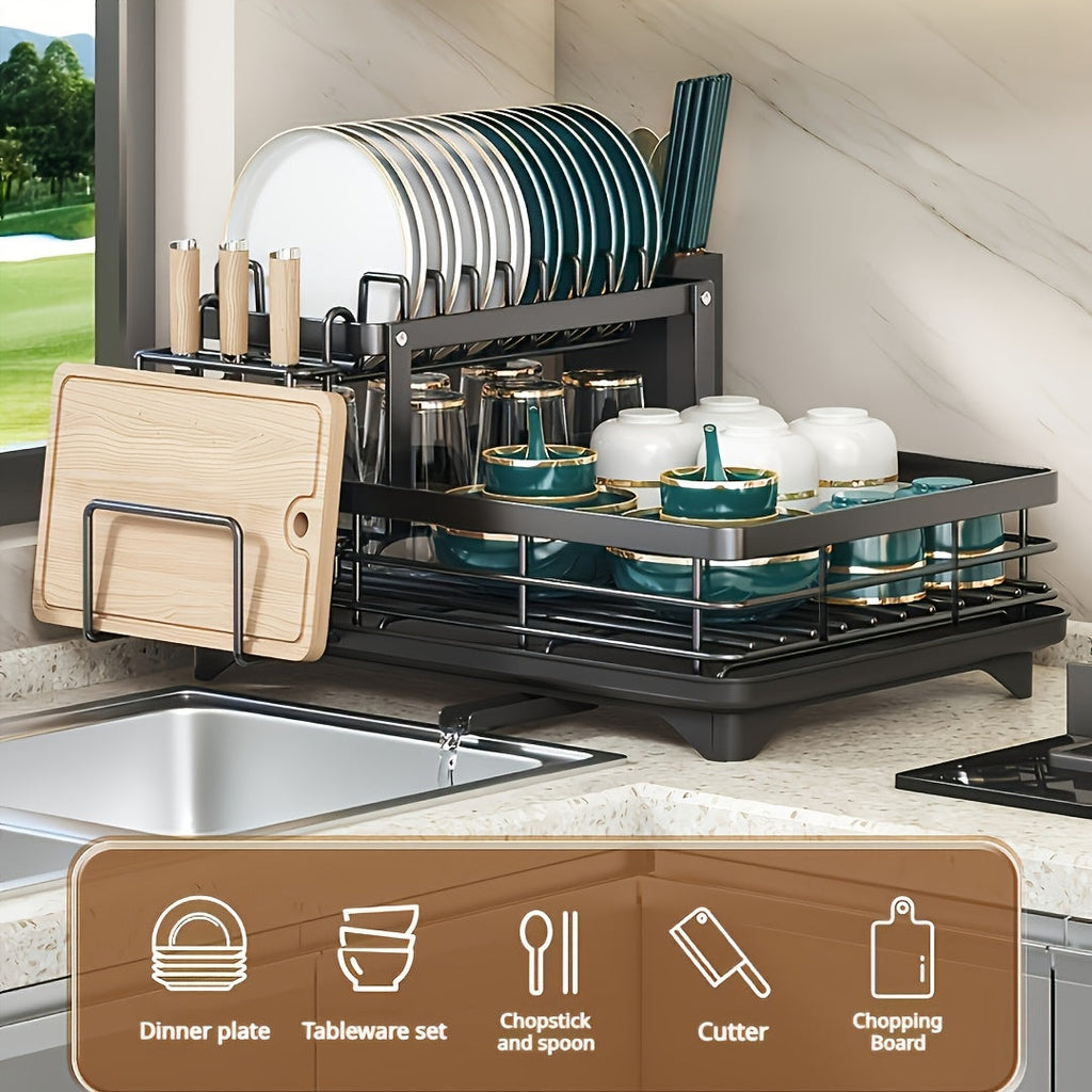 SteelFlow Escurridor de Platos de 2 Niveles – Amplio, Práctico y Duradero