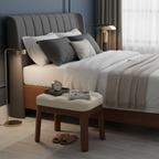 Taburete Bajo Moderno Minimalista - Tapizado en Cuero PU y Estructura de Madera Sólida