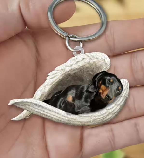Llavero Acrílico de Ángel Durmiendo Dachshund