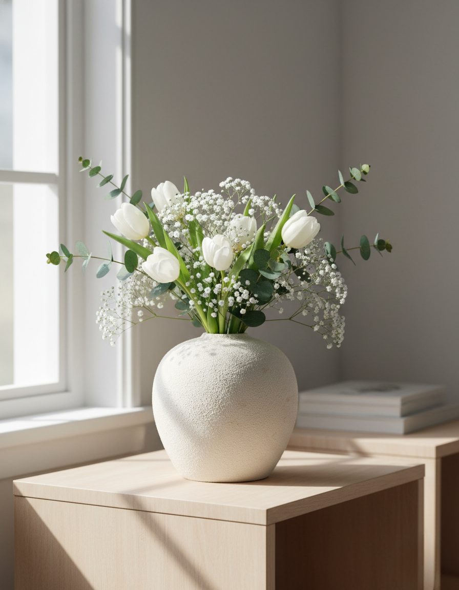 Aurea - Jarrón de Cerámica Blanco Alto con Diseño Escultural para Decoración del Hogar
