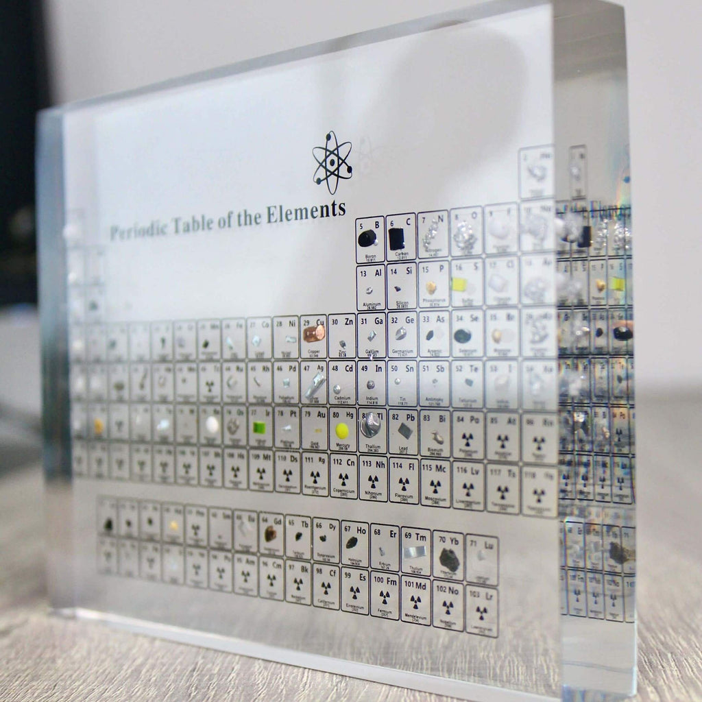 AtomVault | Exhibición Educativa de la Tabla Periódica con Elementos Reales – Decoración Científica de Vidrio Premium