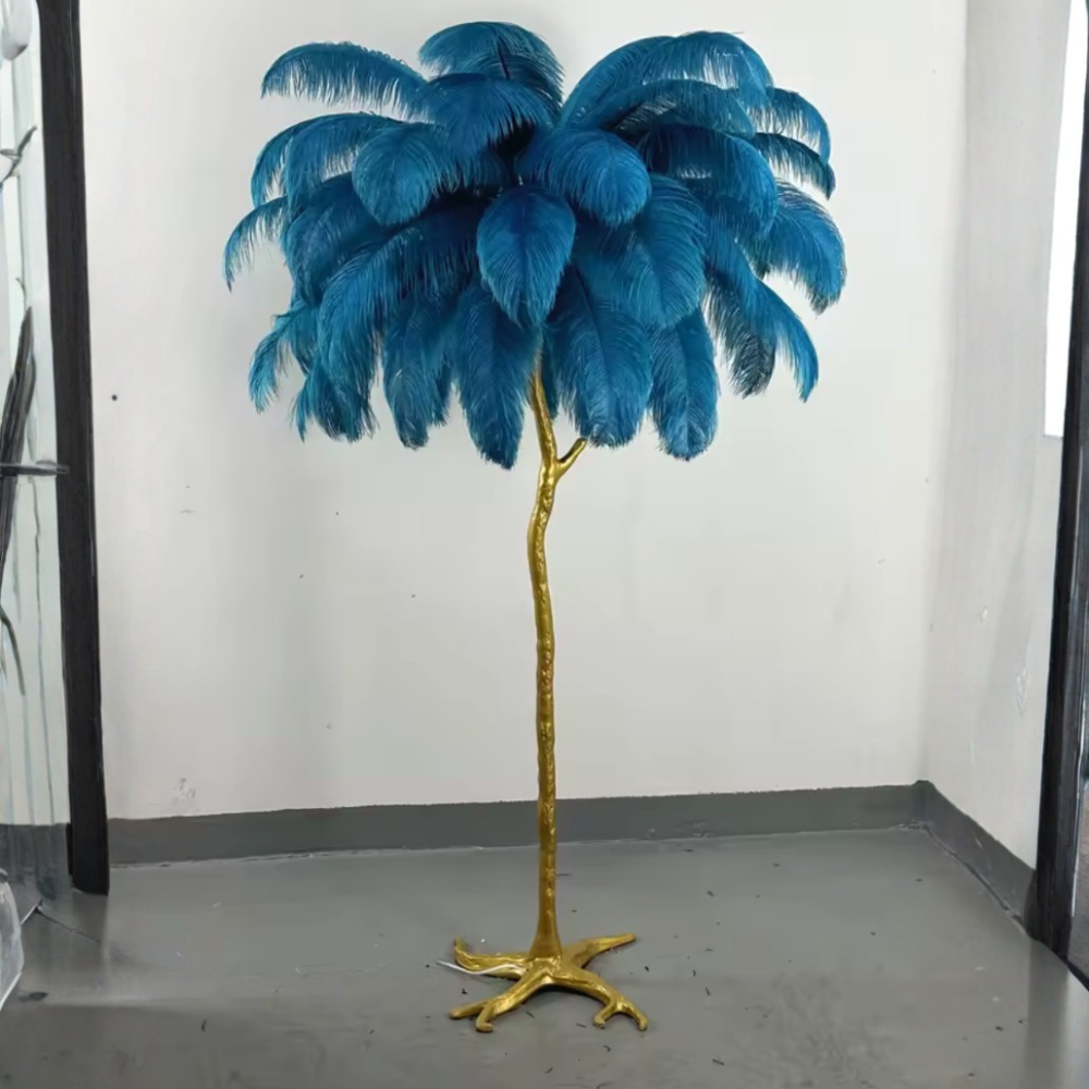 Lámpara de Pie con Pantalla de Plumas Elegante - Lámpara de Trípode Moderna para Sala de Estar