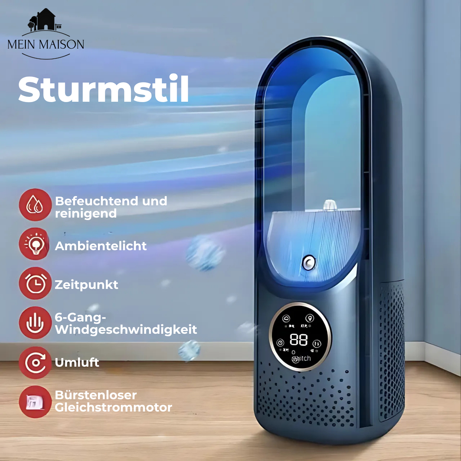 Airevo Enfriador de Aire | Ventilador USB Sin Aspas | 6 Niveles | Silencioso & Con Temporizador | Humidificación